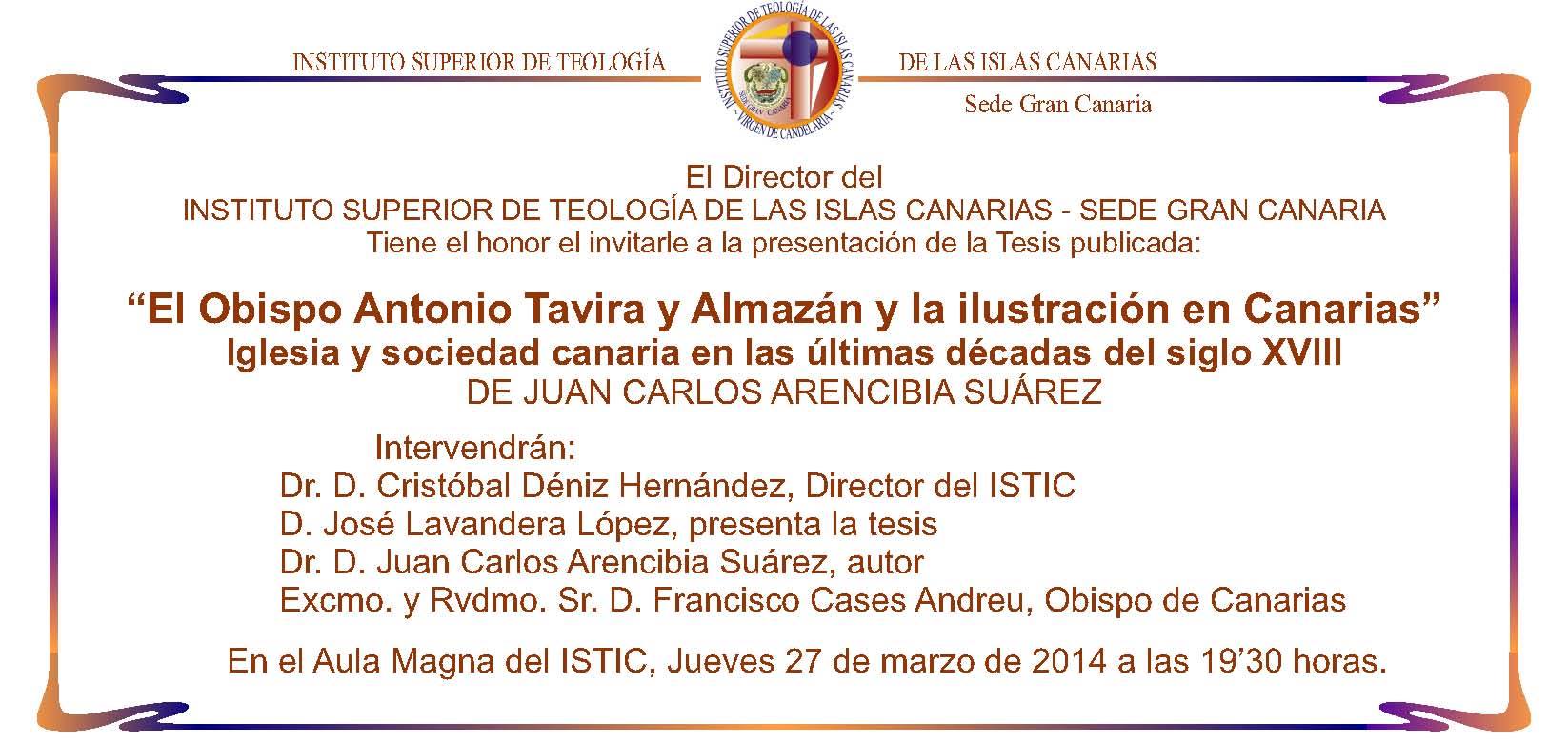 Presentación del libro ‘El Obispo Antonio Tavira y Almazán y la Ilustración en Canarias’